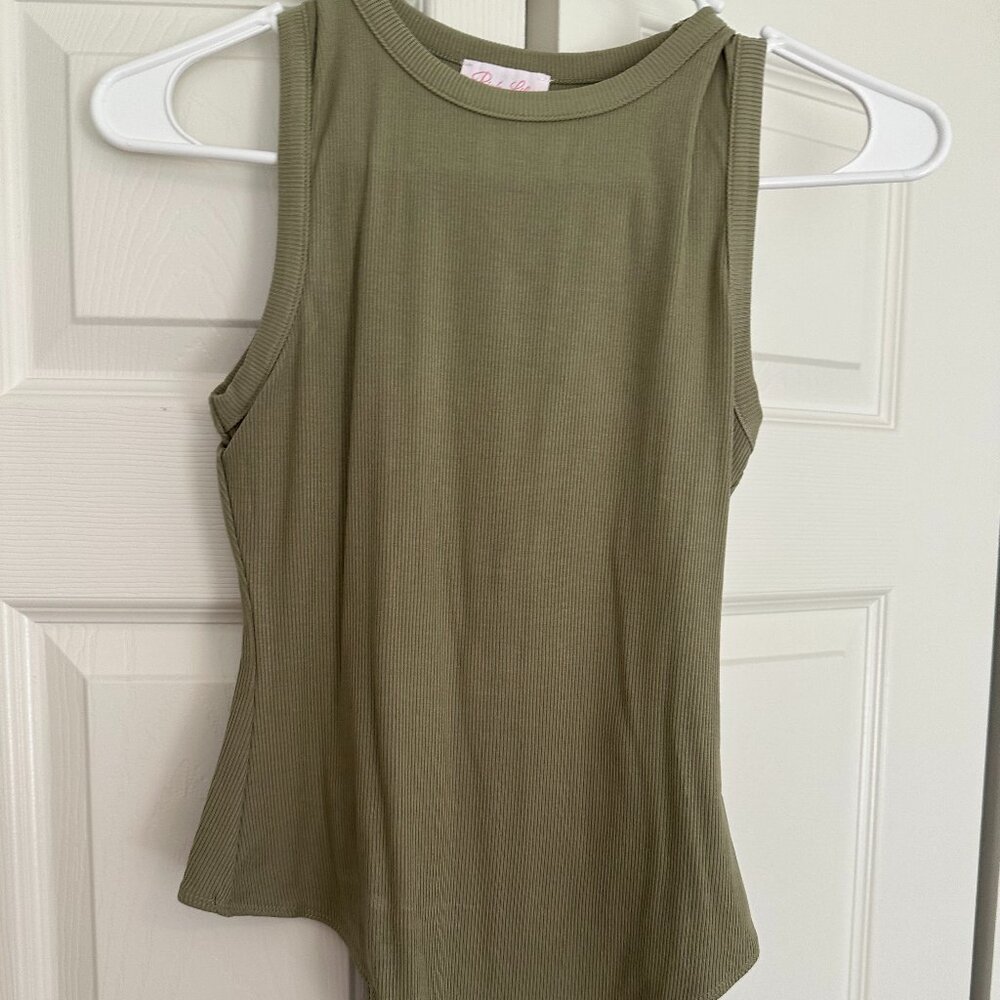 Pink Lily Sage Green Ribbed Body Suit